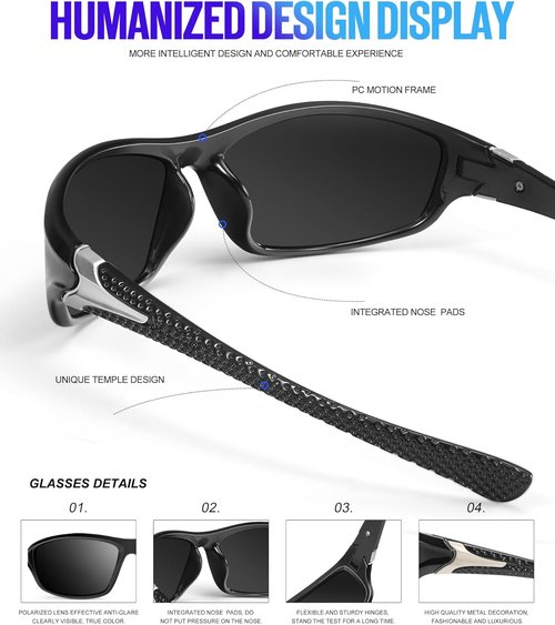 KALIYADI Polarized Sunglasses - Men's UV Protection Sports Glasses for Fishing & Cycling | 4 Pack