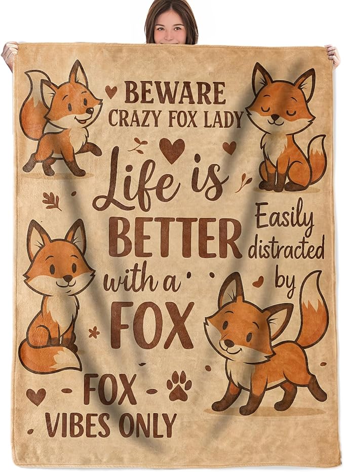 Fox Throw Blanket Gifts for Boys Girls Kids Adults, Animal Fox Flannel Blankets for Travel Sofa Living Room Decor 50"X60"