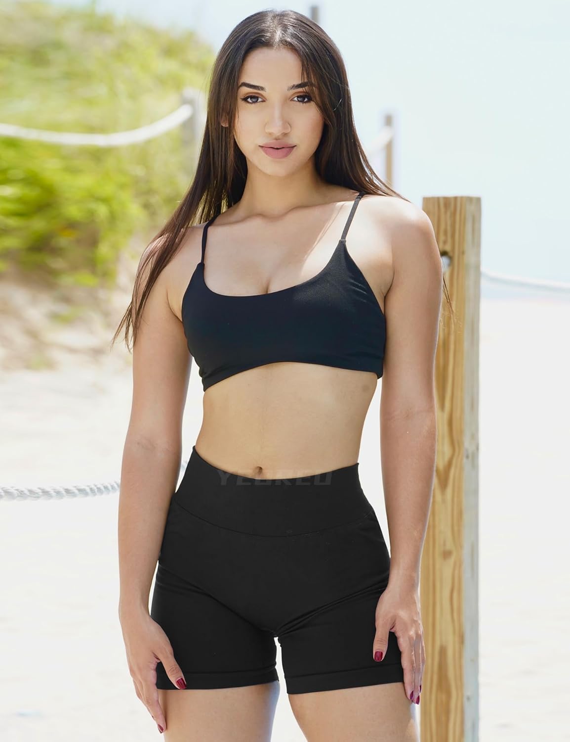 YEOREO Women's High Waisted Scrunch Shorts - V Back Gym Butt Lifting Seamless Design