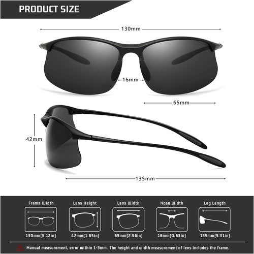 SUNGAIT Ultra-light Sports Sunglasses Rimless Polarized Sun Glasses for Men Fishing Running UV400 Protection