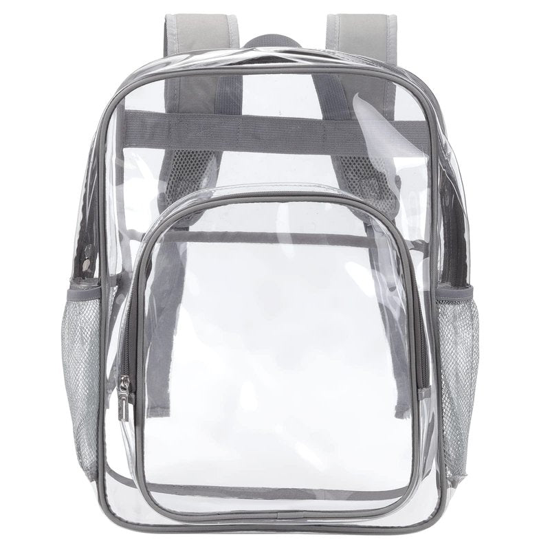 Nausear Clear Backpack School Bag Stadium Approved Heavy Duty Large PVC Laptop Transparent Backpack See Through Backpack for Sports, Work, Stadium, Security, Travel, College - H18''xW14''xD8“ - Grey
