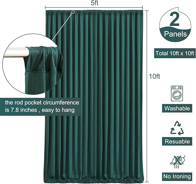 10x10 Hunter Green Backdrop Curtain for Parties Wrinkle Free Dark Green Photo Curtains Backdrop Drapes Fabric Decoration for Baby Shower Birthday Party Photography 5ft x 10ft,2 Panels