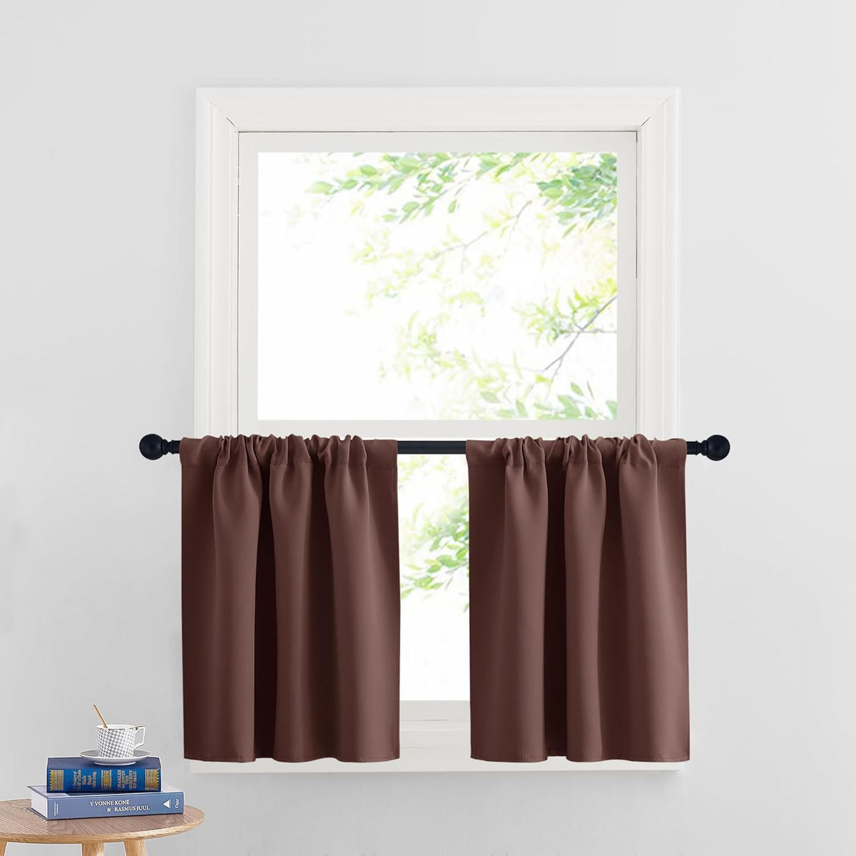 RYB HOME Small Curtains Blackout - Privacy Energy Efficiency Mini Curtains for Kids Bedroom RV Camper Windows Trailer Bathroom Kitchen Cabinet Window Tiers, W 42 x L 30, Chocolate Brown, 2 Pcs
