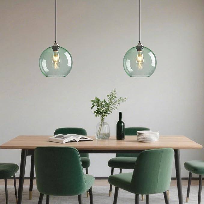 Light Green Glass Pendant Lights Kitchen Island Globe Pendant Light Fixtures Modern Pendant Lighting for Bedroom Living Dining Room Light Fixture (9.84 in, 1 Pack)