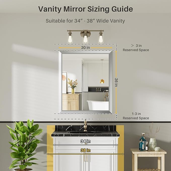 36x30 Inch Brushed Silver Bathroom Mirror