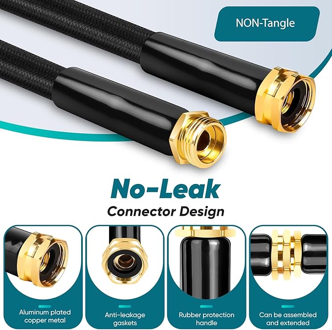 Garden Hose 50FT Non-Expanding, Lightweight Hose With 10-Function Nozzle, Leak-Proof, No-Knot, Easy to Carry, Wear-Resistant, Sturdy 3/4GHT Flexible Water Hose for Yard Garden Outdoor