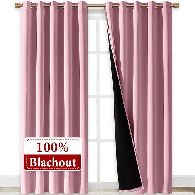 NICETOWN Crystal Pink Full Shade Curtain Panels, Pair of Energy Smart & Noise