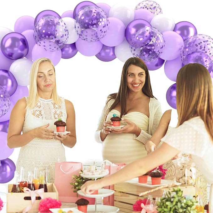 Patimate Lavender Purple Balloons Set, 50 pcs 12 inch Metallic Purple Lavender Lilac Confetti Latex Balloons Kit for Birthday Baby Shower Wedding Party Decorations
