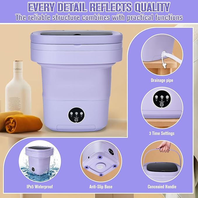 Mini Washing Machine 16L Portable Washer Foldable Small Washing Machine - 3 Cleaning Modes with Spin Dryer Basket for Underwear, Socks, Baby Clothes - Ideal for Apartment, Dorm, RV & Travel