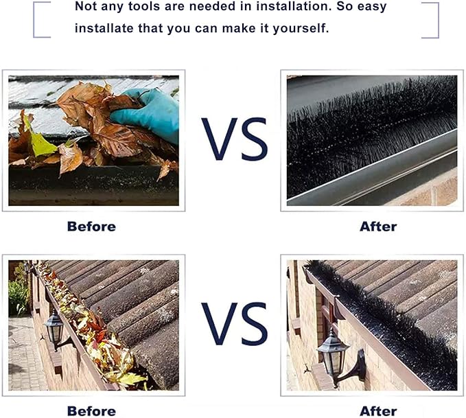 Gutter brush guard- Simple Gutter Guard | No Tools DIY | (10pcs) 32FT Brush Leaf Guard Fit for 5 Inches Gutter 4.33" diameter Gutter Brush