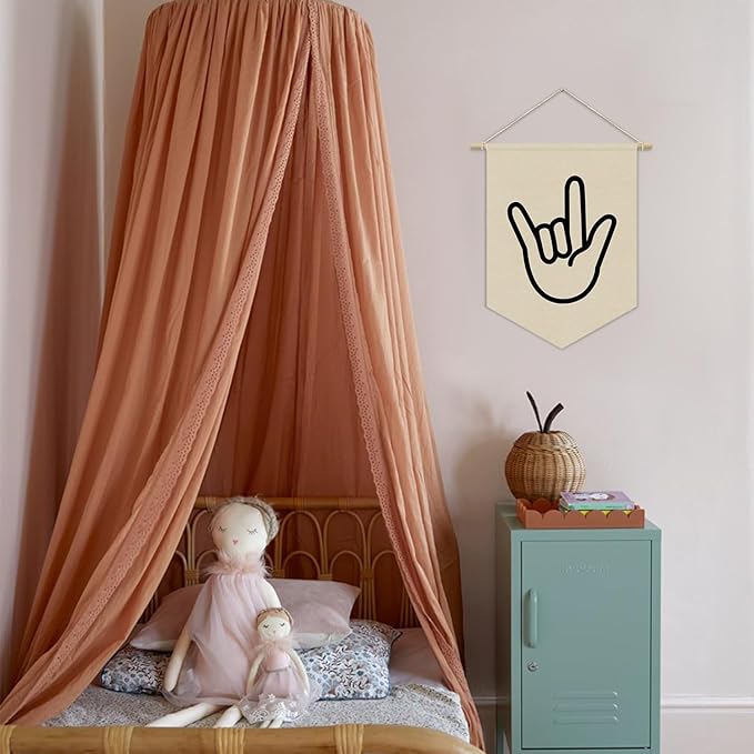 Kids Room Decor, Boy Nursery Linen Canvas Banner, I Love You Hand Sign Neutral Wall Hanging Pennant Flag Banner for Boys Kids Toddler Room Bedroom Playroom Decor, 15x11in