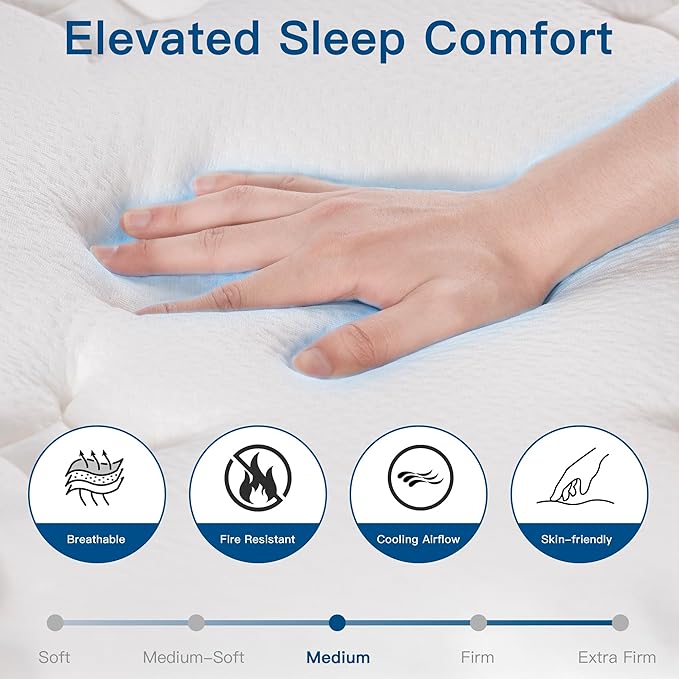 Queen Mattress,14 Inch Memory Foam Hybrid Queen Size Mattresses in a Box, Medium Firm Feel Individual Pocket Springs Matress, Breathable Fabric, Strong Edge Support, Fiberglass Free