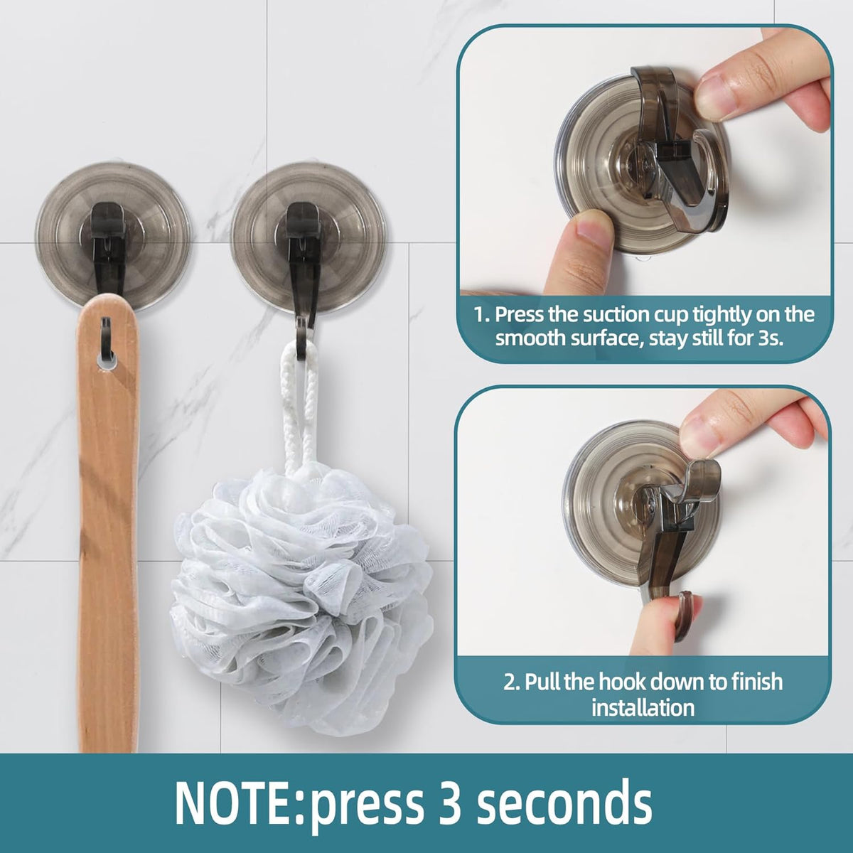 Antimbee 3 Pack Suction Cup Hooks, Clear Suction Hanger, Removable Small Hooks for Shower, Bathroom, Glass, Door, Windows, Kitchen - Up to 11 lbs on Smooth Surface (Transparent Gray)
