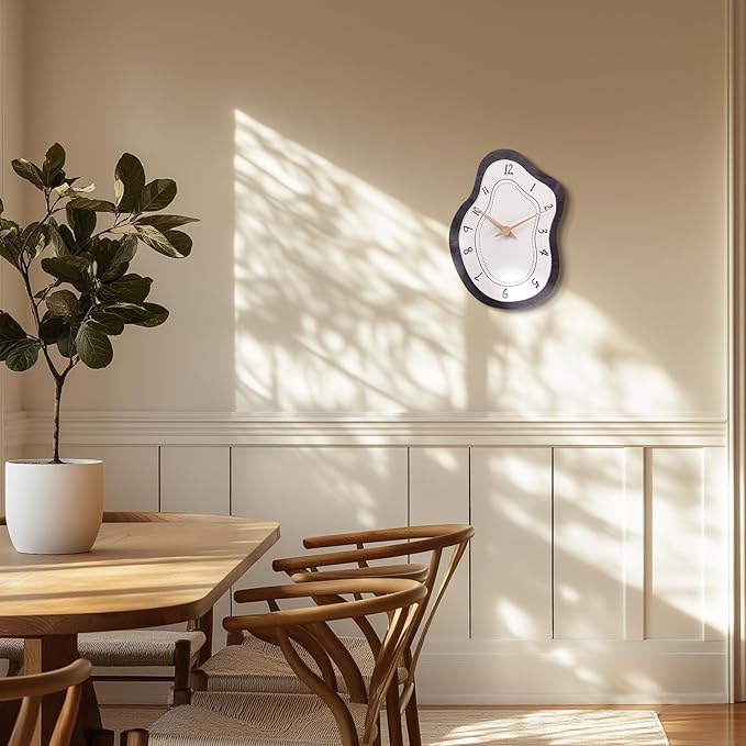 Mid Century Retro Irregular Shape Wall Clock, Silent Non-Ticking Battery