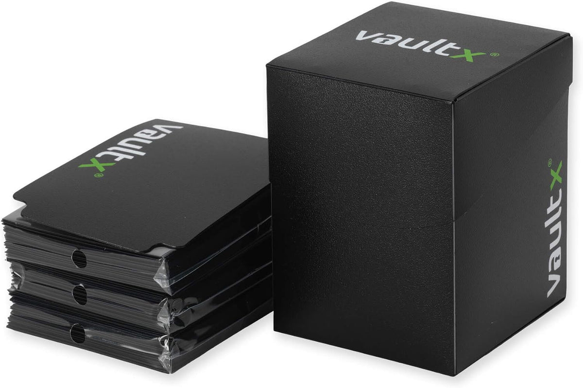 Vault X Trading Card Deck Box - Large Standard Holder with 150 Black Sleeves for MTG & TCG