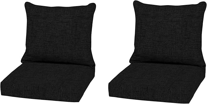 Arden Outdoor Deep Seat Cushion Set (2-Pack), 22 in x 24 in, Weather-Proof, Rain-Proof, Fade Resistant Patio Cushion for Chair, Sofa, and Couch Black Leala