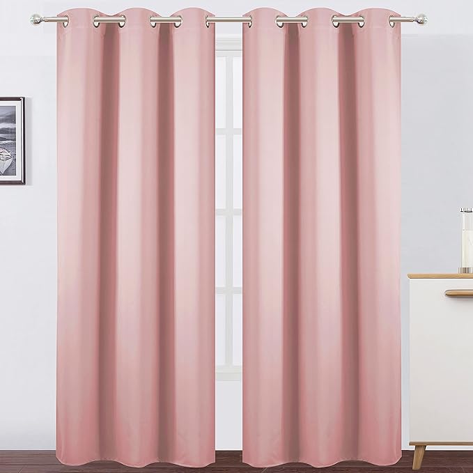 LEMOMO Pink Blackout Curtains/42 x 84 Inch/Set of Two Panels Grommet Bedroom