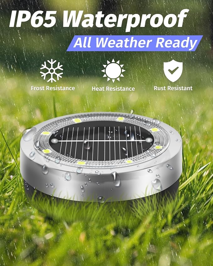 Mini Solar Ground Lights Outdoor 24 Pack Waterproof Upgraded Anti-Rust Solar Flat Garden Lights Stainless Steel Solor Powered Disc Landscape Light for Pathway Walkway Yard Lawn Patio-Cool White