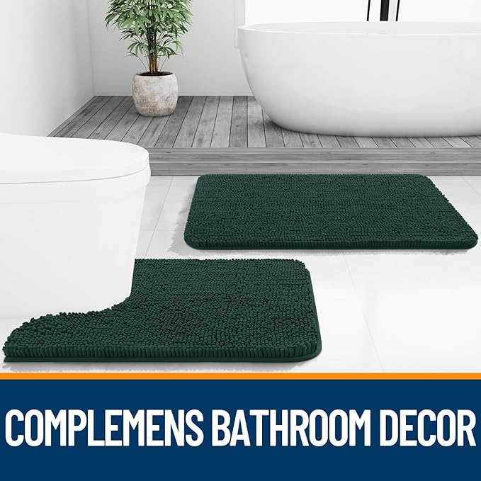 OLANLY Bathroom Rugs 44x24, Extra Soft Absorbent Chenille Bath Rugs, Rubber Backing Quick Dry, Machine Washable Bath Mats for Bathroom Floor, Tub and Shower, Home Decor Accessories, Blackish Green