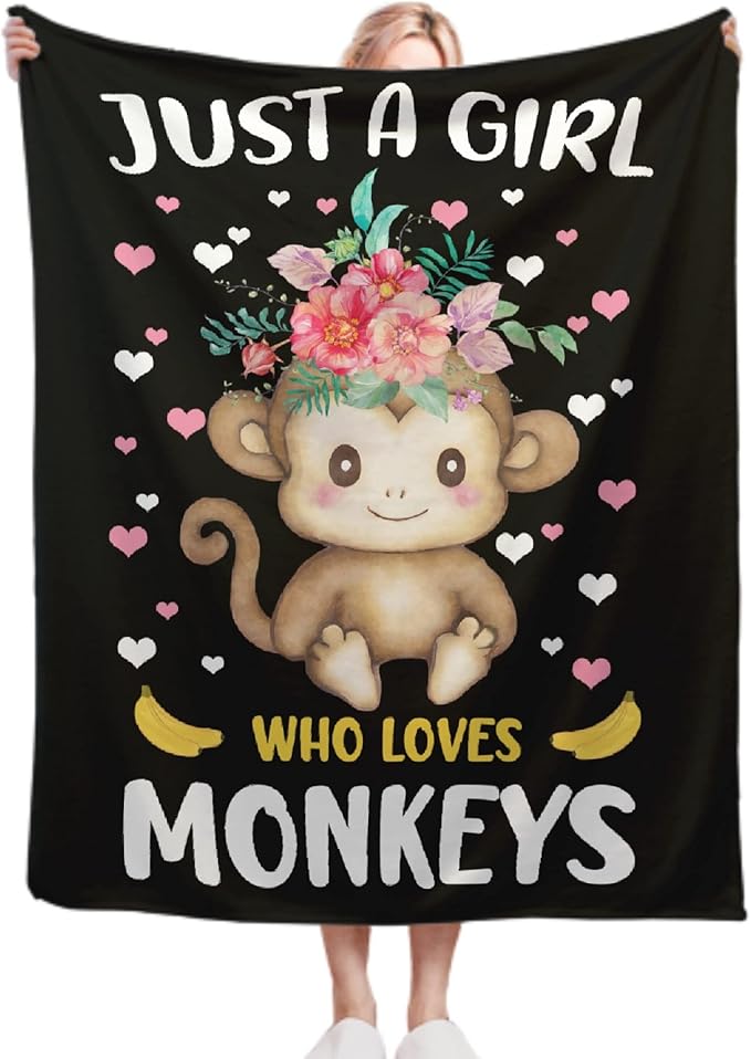 Just A Girl Who Loves Monkeys Blanket Lightweight Cozy Flannel Fleece Throw Blanket Best Gift Home Decor for Bed Couch Outdoor Camping 50"x40" S for Kids