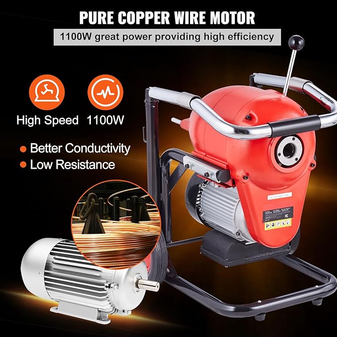 Happybuy Drain Cleaner Machine 120FT x 6/5 Inch - Powerful Unclogging Solution,1100W Electric Sewer Snake Auger Manual Feed - with 6 Cutters and CW/CCW Control for 4" to 8" Pipes