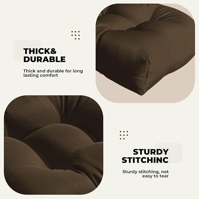 DANGHOOGY Wicker Chair Cushions, Waterproof Outdoor Loveseat Cushions for Patio Furniture, Tufted Wicker Furniture Cushions, 1 Loveseat and 2 U-Shaped Cushions, Brown