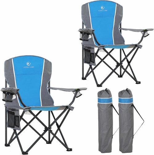 LET'S CAMP Oversized Camping Chair - Heavy Duty 350 LBS Capacity, 2 Pack with Cup Holder & Storage Bag | Blue