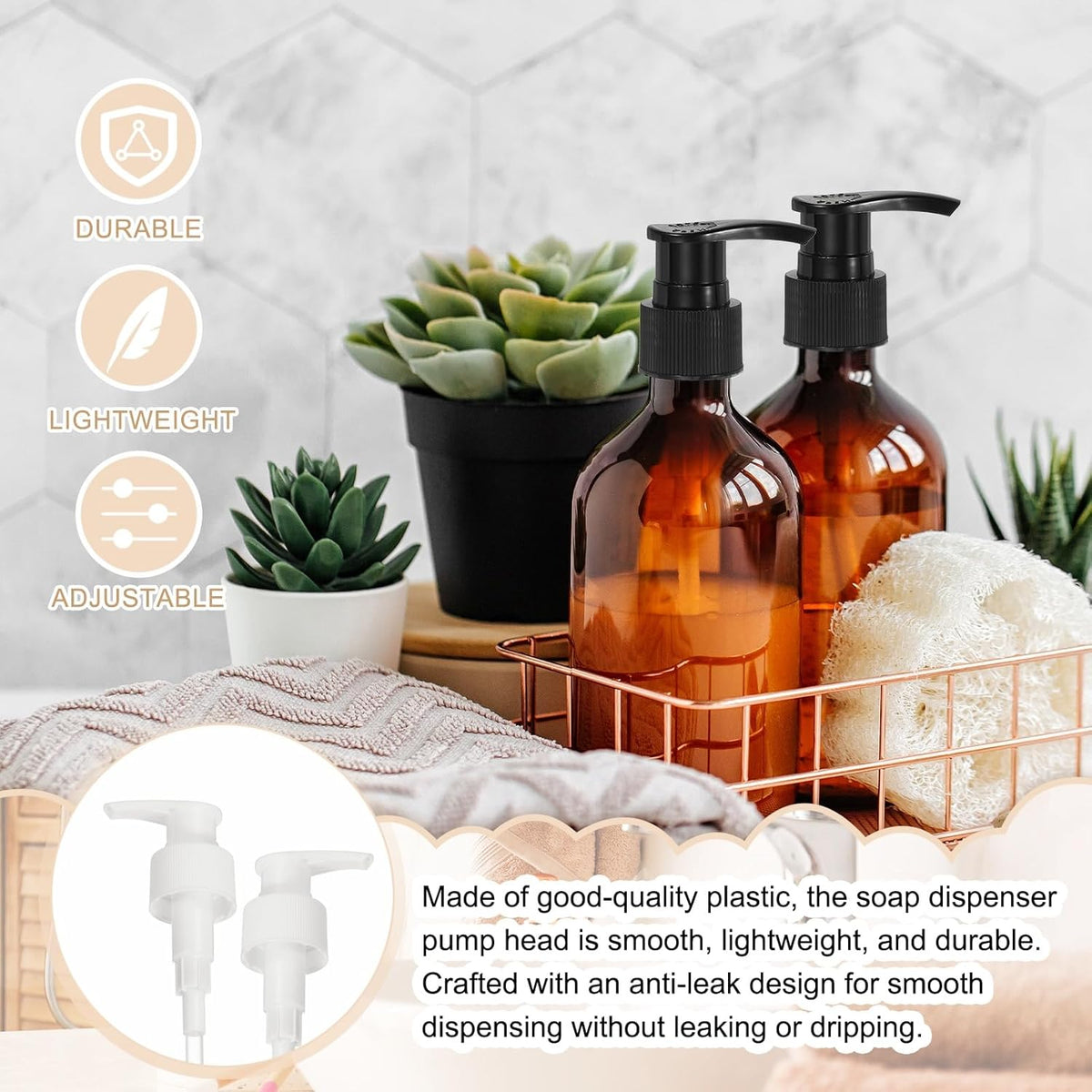 uxcell 8 Pcs Soap Dispenser Pump Heads Soap Dispensers Top Pumps Replacement Switch Pumphead for Standard 24/411 Neck Size Lotion Shampoo Bottle, White