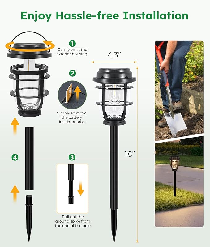 Vuees Bright Solar Pathway Lights Outdoor, 8 Pack Waterproof IP65, Auto On/Off Solar Powered Garden Lights for Yard Lawn Walkway Landscape Pool Outside - 3-in-1 Hanging, Tabletop & Stake Lighting
