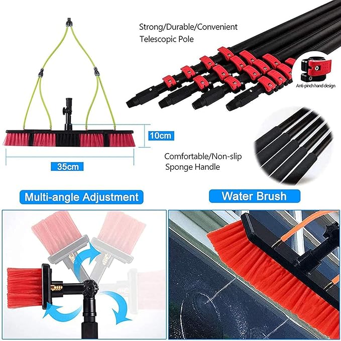 Telescopic Window Cleaning Pole with Water Fed Brush - Extendable 3-11M/26.24ft for Solar Panel & Conservatory Roof Washing - Efficient Outdoor Cleaning Tool