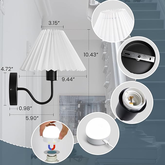 Rechargeable Battery Operated Wall Sconce Sets of 2, 15 Colors Wireless