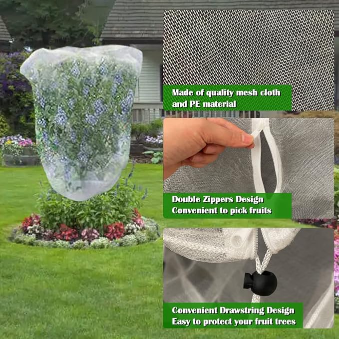 Fruit Tree Netting Covers with Zipper to Protect from Squirrels and Birds Large Netting for Fruit Trees Net Protection, Black, 10' x 13', 2 Pack
