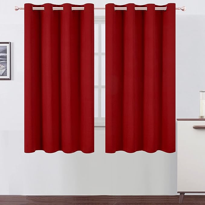 LEMOMO Red Blackout Curtains 66 x 63 Inch Length/Set of 2 Curtain