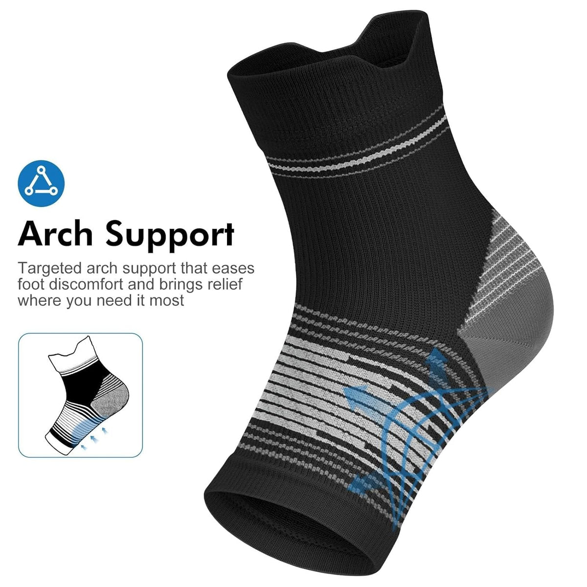 Skiennix Plantar Fasciitis Socks - Compression Ankle Brace with Arch Support for Pain Relief | Black, X-Large