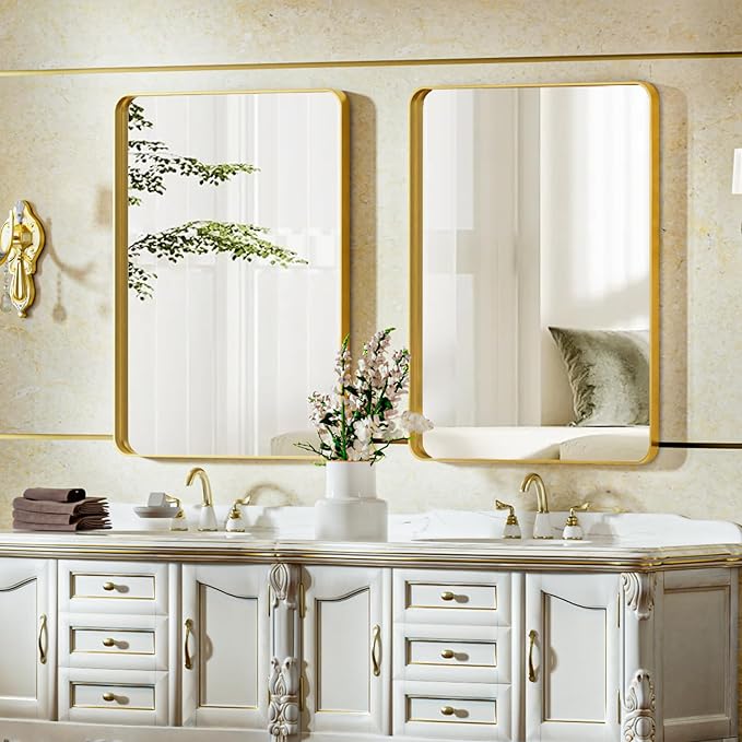 VooBang Bathroom Mirror 24x32 inch, Modern Round Corner Bathroom Vanity Mirror