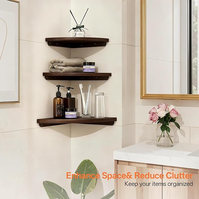 Gieanoo Corner Wall Shelf, 10inch Solid Oak Wood Floating Corner Shelf