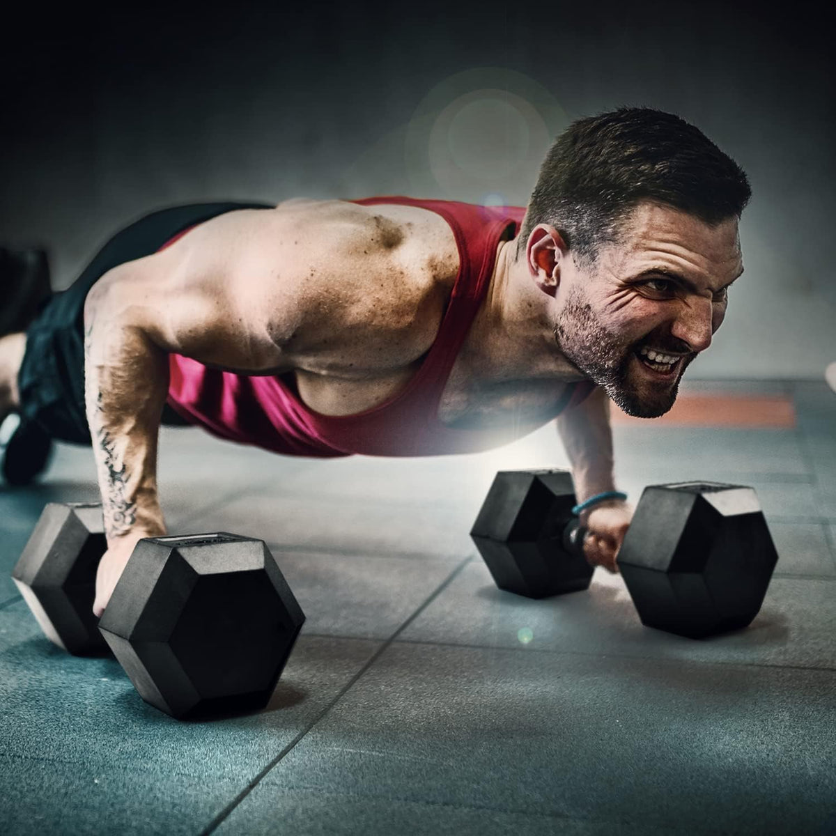 Yes4All Hex Dumbbells - Chrome/Rubber Grip Hand Weights with Anti-Slip Design | 10-30 LBS Pair