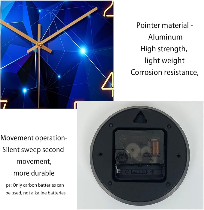 Blue Wall Clock Battery Operated 14 Inch Modern Wall Clock Non Ticking Glass