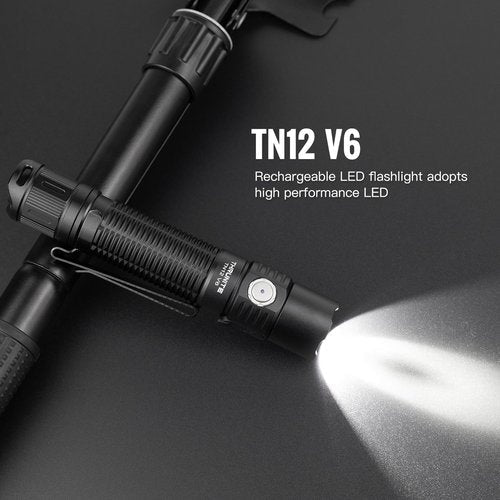 ThruNite TN12 V6 Tactical LED Flashlight, High 1950 Lumens Dual Switch, USB-C Rechargeable Flashlight Compact for EDC, Law Enforcement, and Outdoor Use (Cool White)