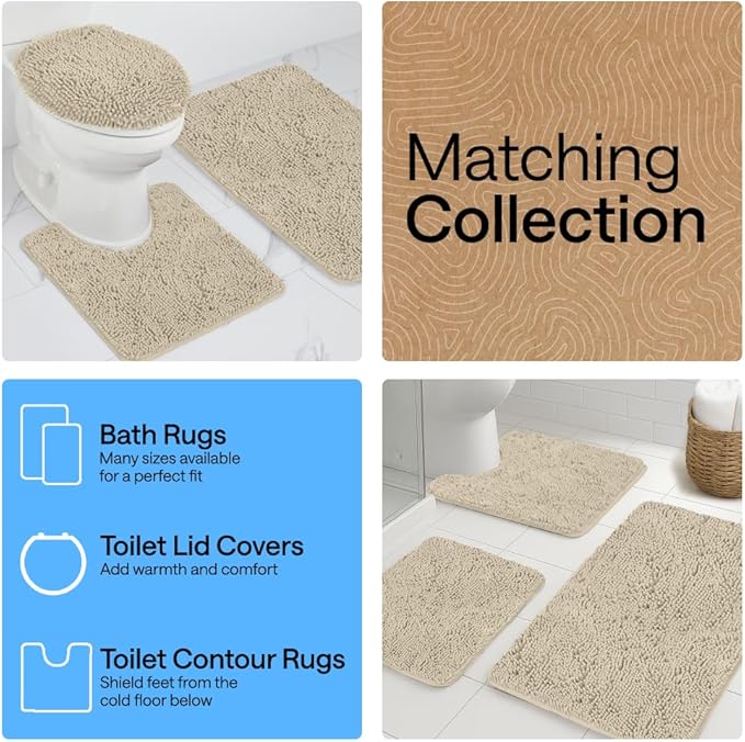 GORILLA GRIP Bath Rug Mat 44x26, Thick Soft Absorbent Chenille, Quick Dry Microfiber Mats, Rubber Backing Washable Shower Floor Rugs, Bathmat Runner, US Designed Bathroom Home Decor Accessories Sand