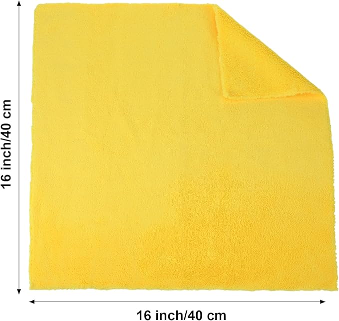Shimeyao 30 Pcs 16 x 16 Inch Edgeless Microfiber Plush Towels for Cars Detailing Drying Wash Polishing Absorbent Cleaning Cloths, 500 GSM(Yellow)