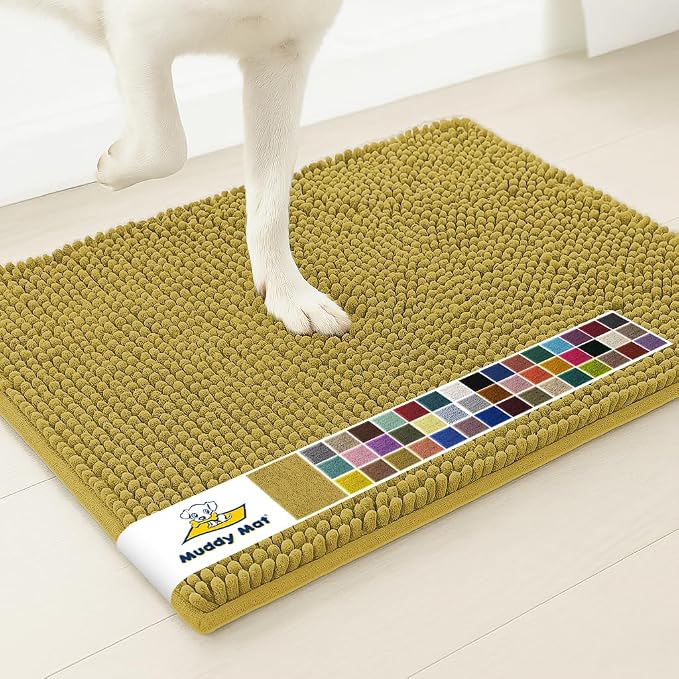 Muddy Mat® | Super Water Absorbent Door Mat Indoor, Microfiber Quick Dry Chenille Entryway Rug, Slip Resistant Front Door Mat, Indoor Mats for Entryway, Machine Washable Pet Rug, Mustard 24" x 96"