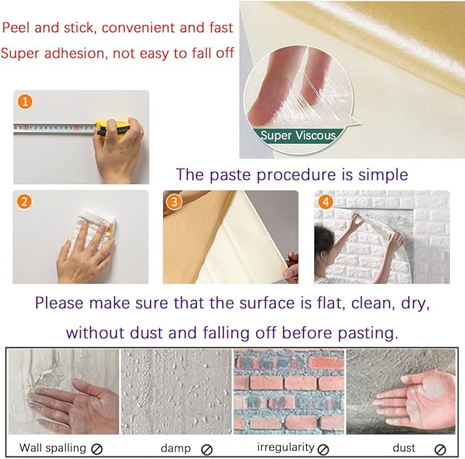 30PCS 3D Wall Panels Peel and Stick Faux Brick Wallpaper Pink Self Adhesive