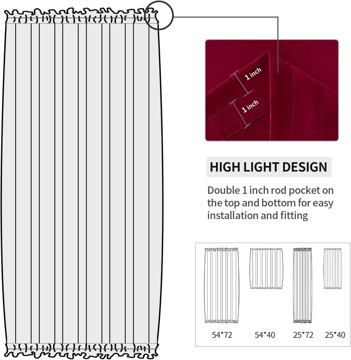 DWCN French Door Curtains - Rod Pocket Thermal Blackout Curtain for Doors with Glass Window, Kitchen and Patio Doors for Privacy, 23 X 72 Inches Long, 1 Curtain Panel with Tieback, Burgundy