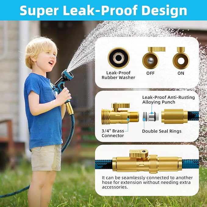Garden Hose, Non-Expandable Water Hose 125 ft, Flexible, Kink & Leak Proof Water Pipe with 10-Function Spray Nozzle, Lightweight Outdoor Hose for Yard, Lawn, Car Wash, RV and Home Use