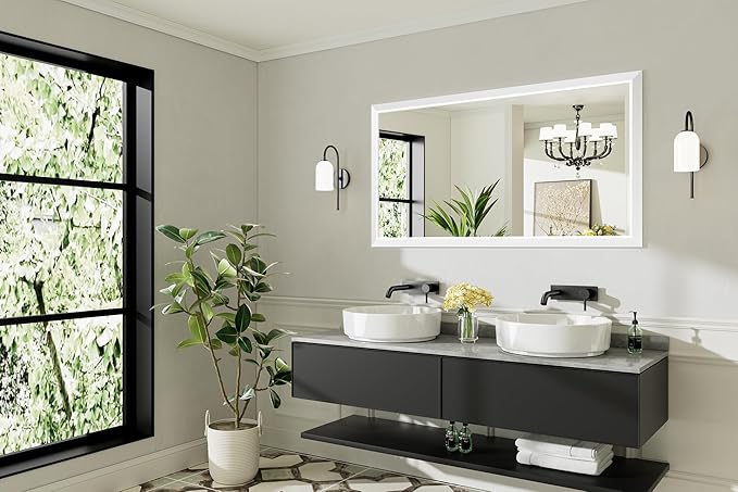 55x30 Inch White Bathroom Mirror