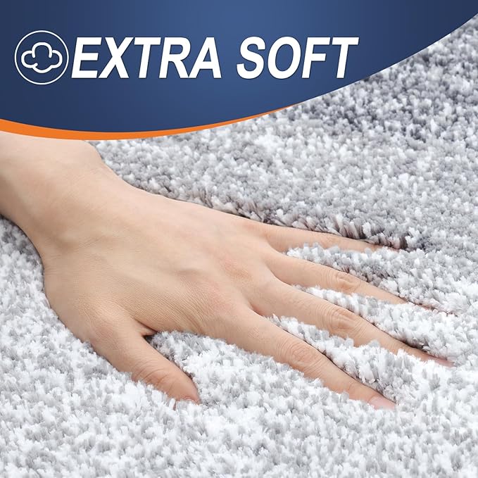 OLANLY Luxury Toilet Rugs U-Shaped 24x20, Extra Soft and Absorbent Microfiber Bathroom Rugs, Non-Slip Plush Shaggy Bath Mat, Machine Wash Dry, Contour Bathroom Mats for Toilet Base, Light Grey