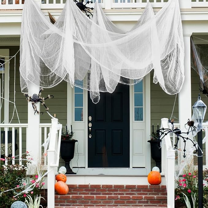 400" x 85" Halloween Creepy Cloth Decoration, Large White Spooky Fabric Cloth Scary Gauze Cheesecloth for Haunted House Halloween Party Yard Wall Indoor Outdoor Decor