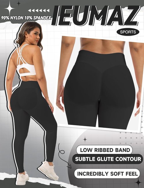 Ieumaz Scrunch Butt Lifting Leggings - Seamless Workout Pants for Women | Mid-Low Waist Tummy Control