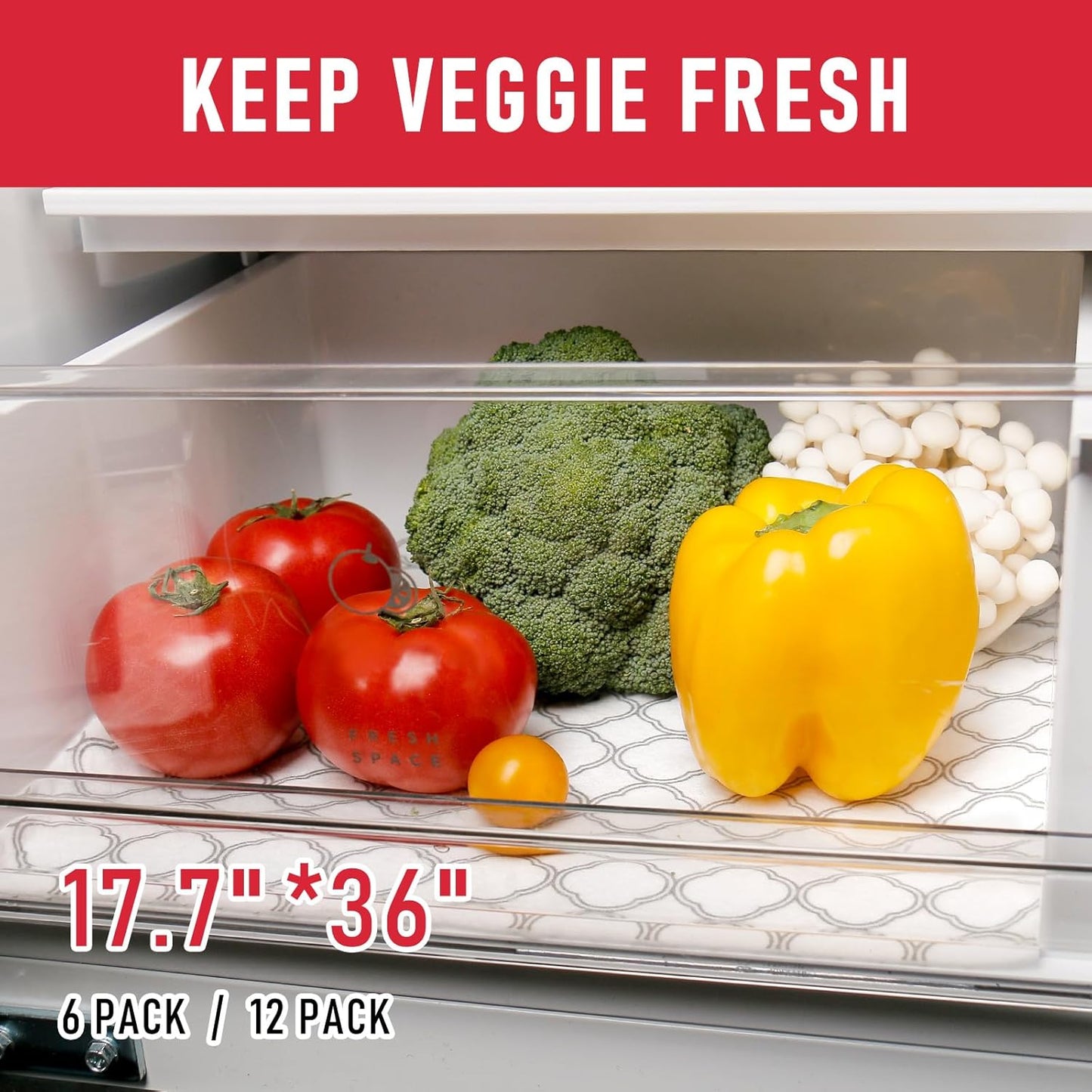 Cooyes Refrigerator Shelf Liners for French Door Fridge, 17.7" × 36" Extra Large, Non-Slip Fridge Mats Machine Washable, Refrigerator Drawer Liner for Glass Shelves Kitchen Cabinet